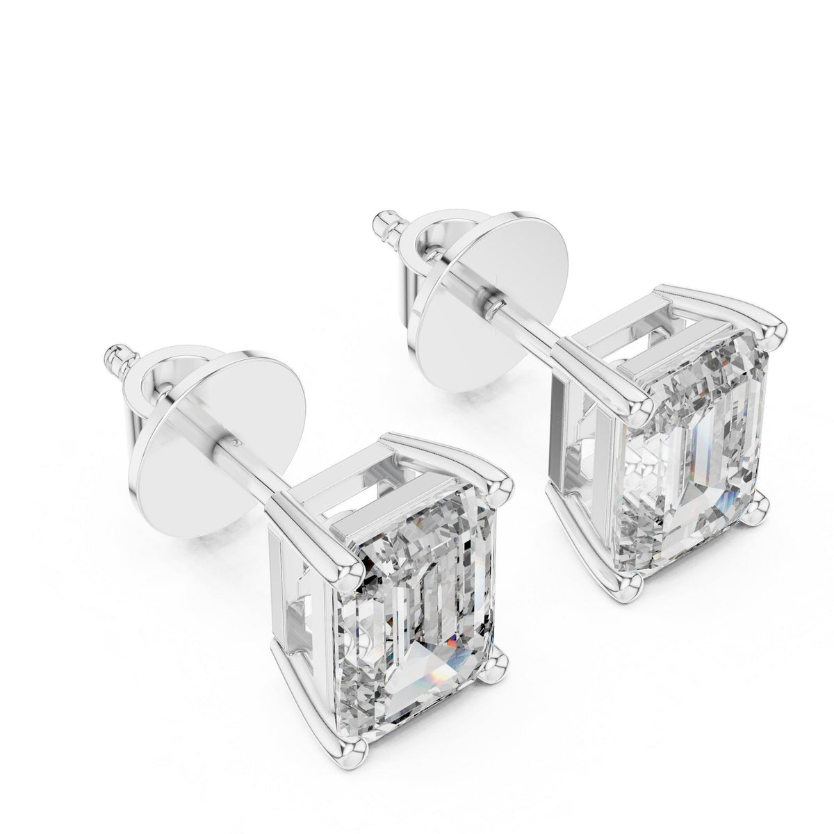 Emerald-Cut Moissanite Stud Earrings – 925 Sterling Silver, 18K Gold Vermeil