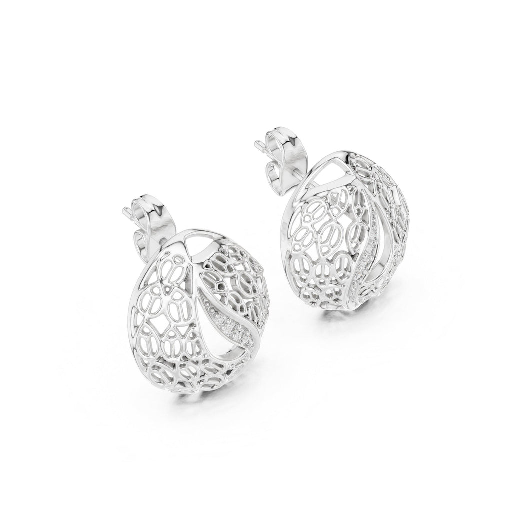 Moissanite Lattice Dome Stud Earrings – 925 Sterling Silver, 18K Gold Vermeil