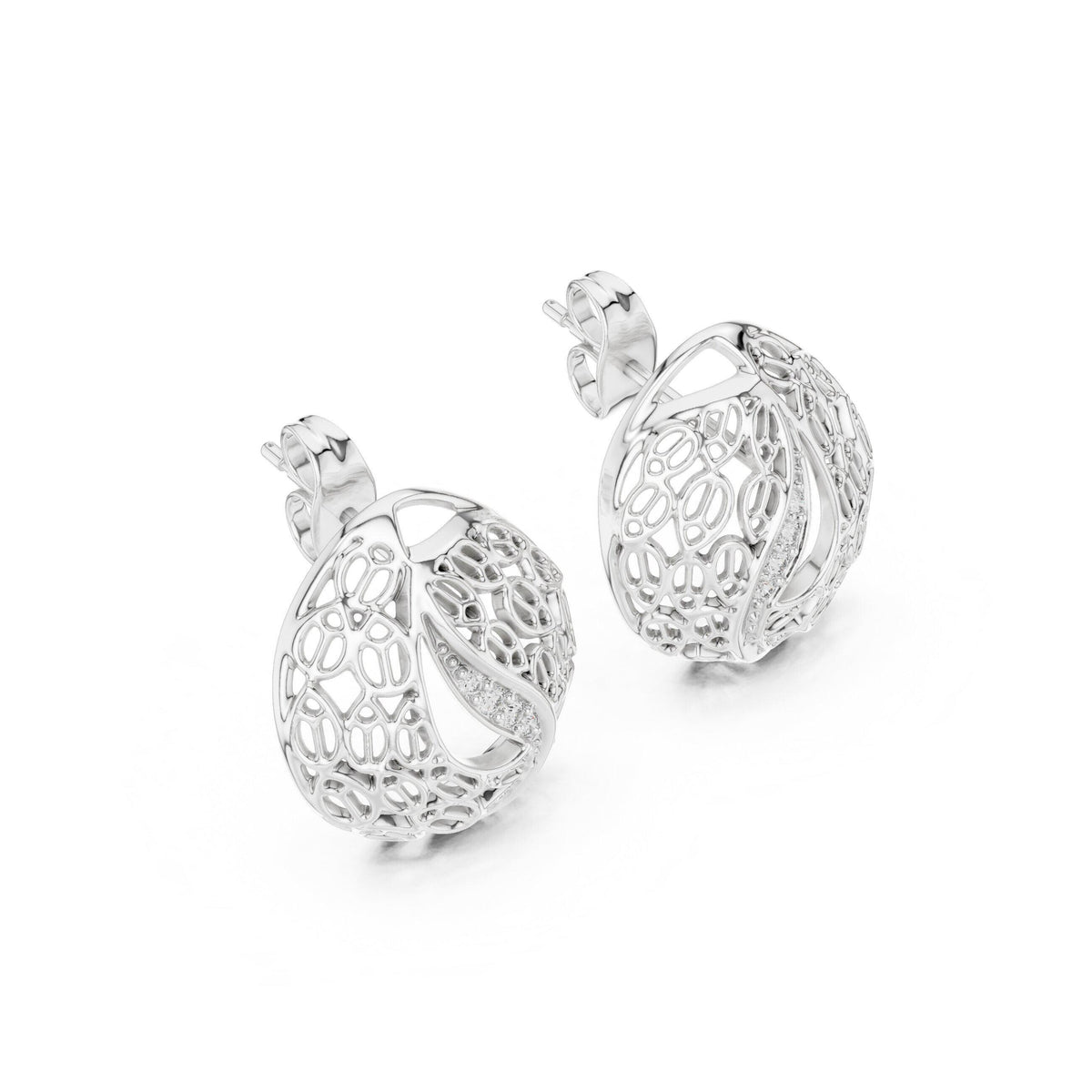 Moissanite Lattice Dome Stud Earrings – 925 Sterling Silver, 18K Gold Vermeil