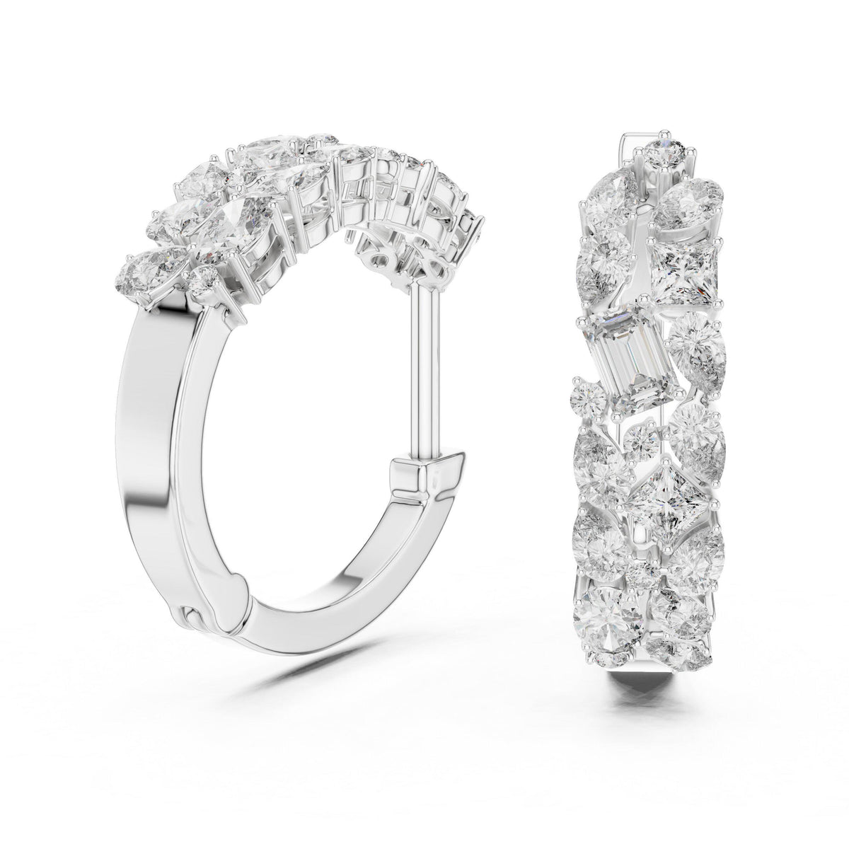 Mixed-Cut Moissanite Cluster Hoop Earrings – 925 Sterling Silver, 18K Gold Vermeil