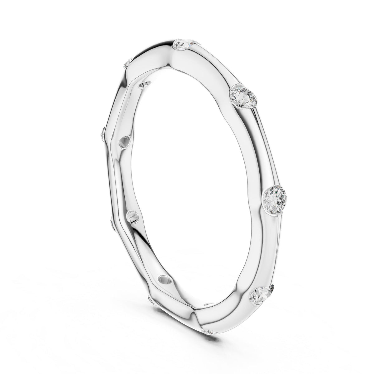 Station-Set Moissanite Stackable Band – 925 Sterling Silver, 18K Gold Vermeil