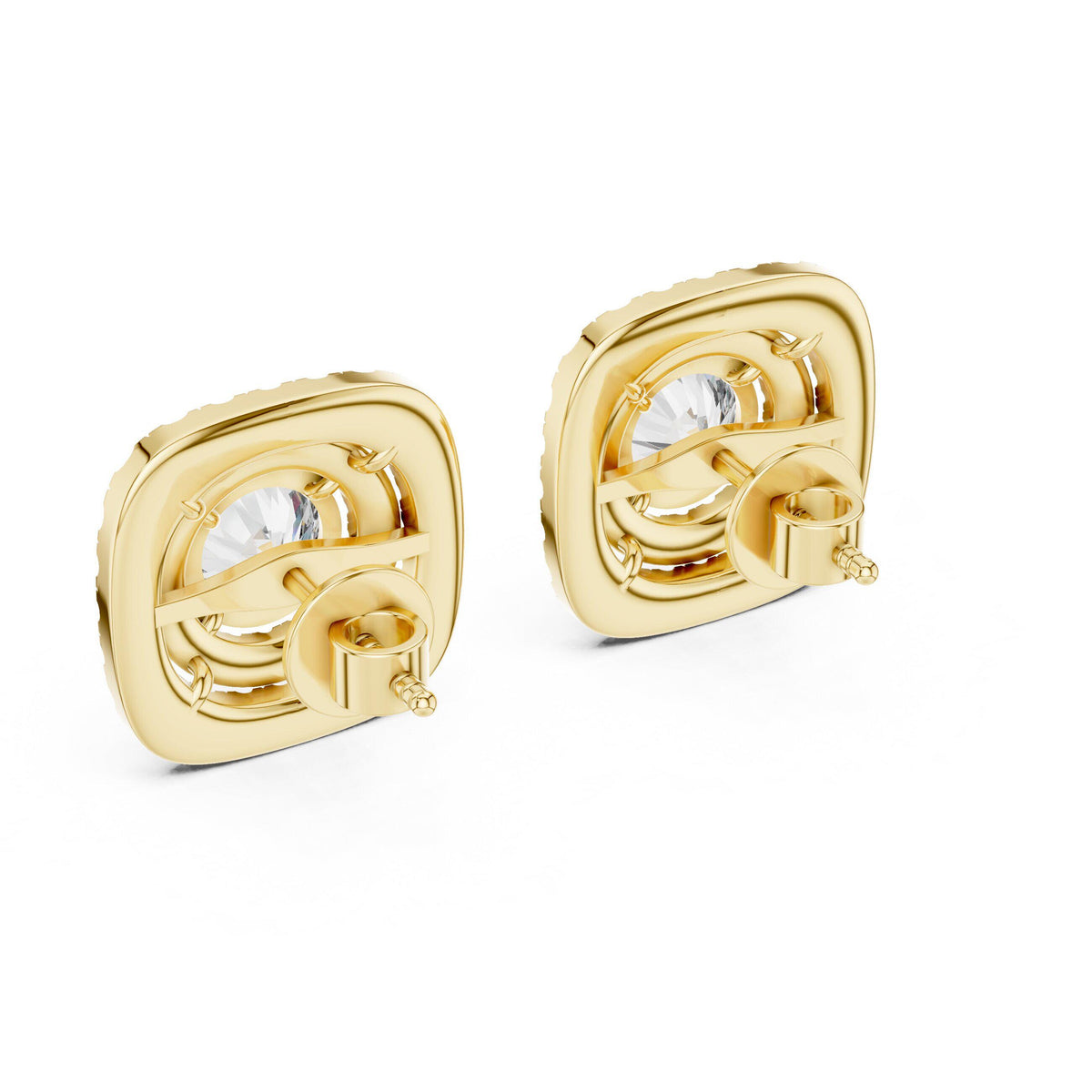 7mm Round Moissanite Cushion Double-Halo Stud Earrings – 925 Sterling Silver, 18K Gold Vermeil