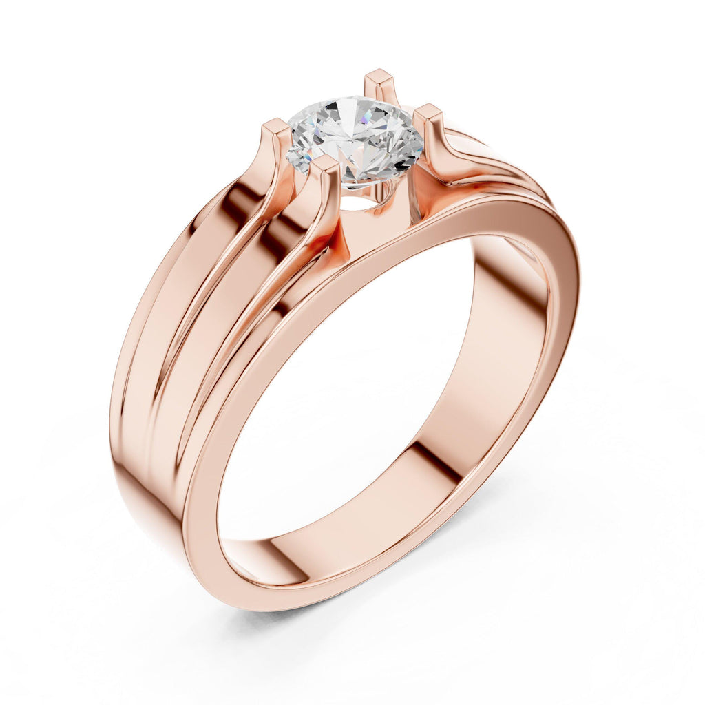 Men's Round Moissanite Ring, Double-Groove Band – 925 Sterling Silver, 18K Gold Vermeil