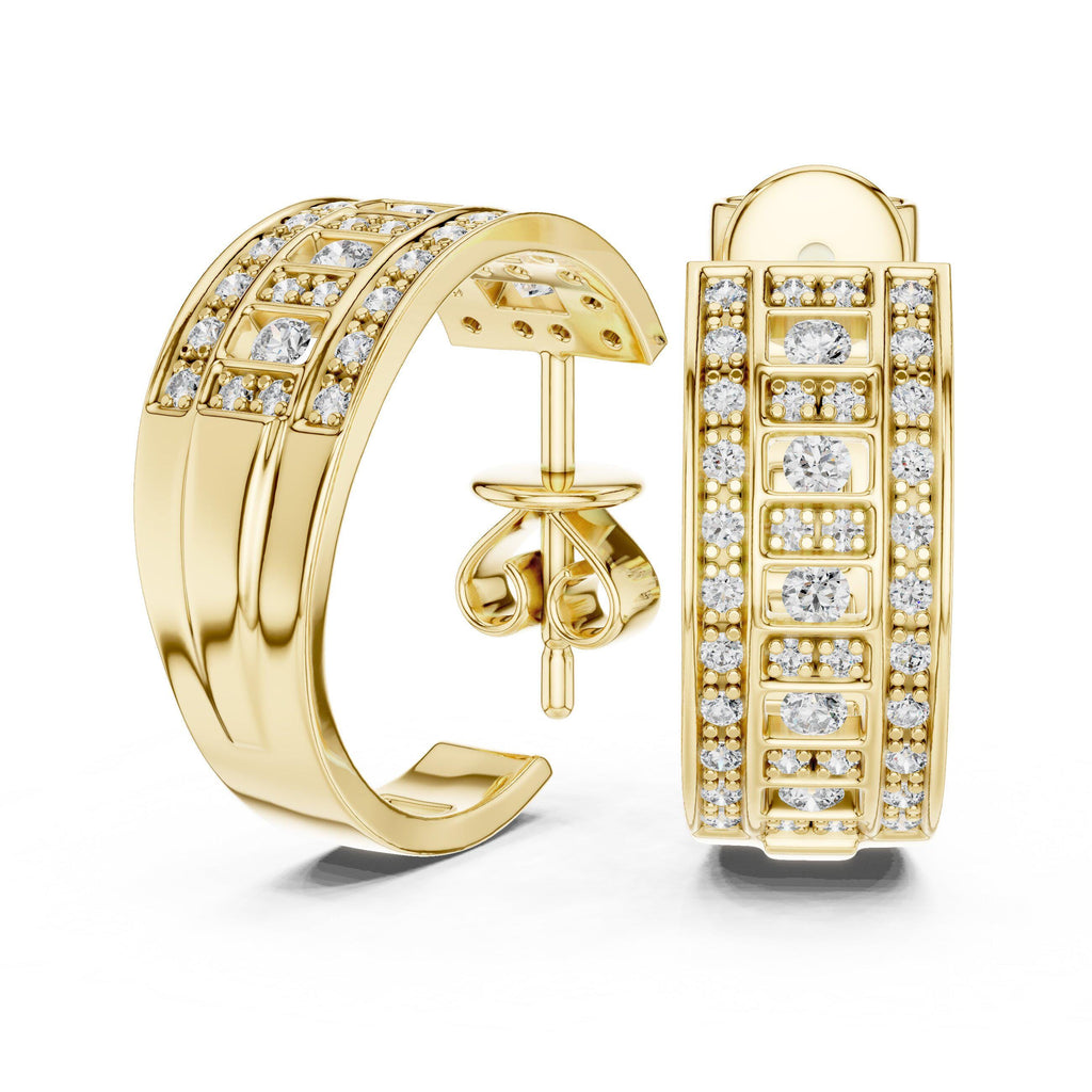 Moissanite Pavé Wide Half-Hoop Earrings – 925 Sterling Silver, 18K Gold Vermeil
