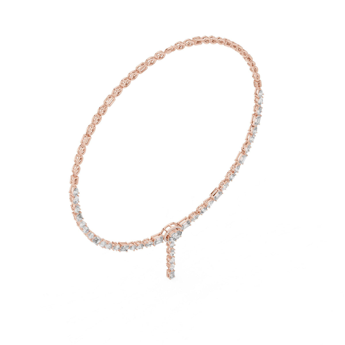 Mixed-Cut Moissanite Lariat Tennis Necklace – 925 Sterling Silver, 18K Gold Vermeil