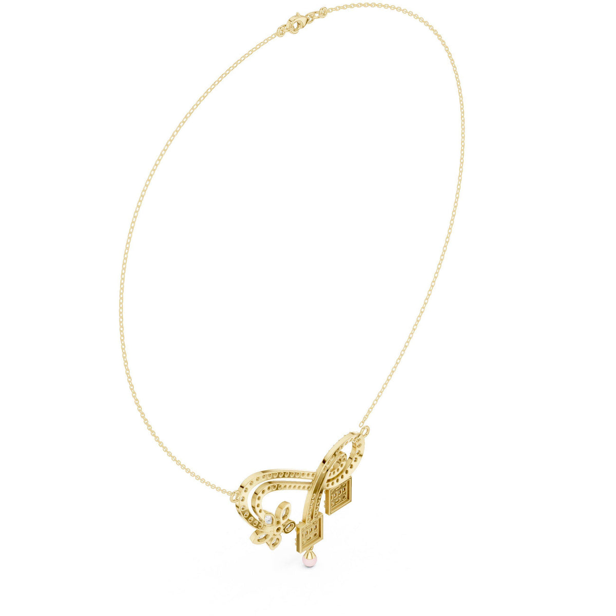 Moissanite Pavé Flower & Baguette Drop Necklace – 925 Sterling Silver, 18K Gold Vermeil