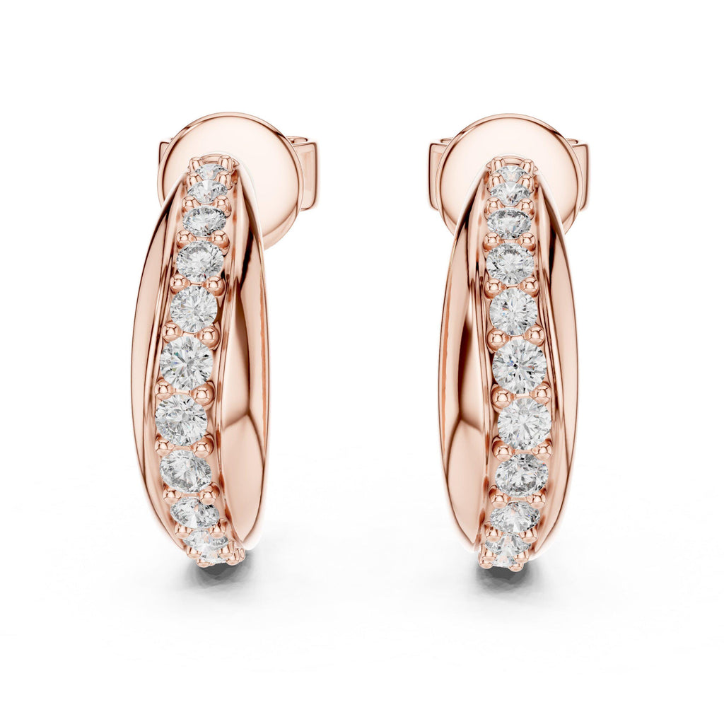 Round Moissanite Pavé Half-Hoop Earrings – 925 Sterling Silver, 18K Gold Vermeil