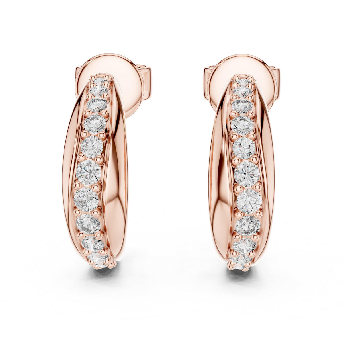 Round Moissanite Pavé Half-Hoop Earrings – 925 Sterling Silver, 18K Gold Vermeil