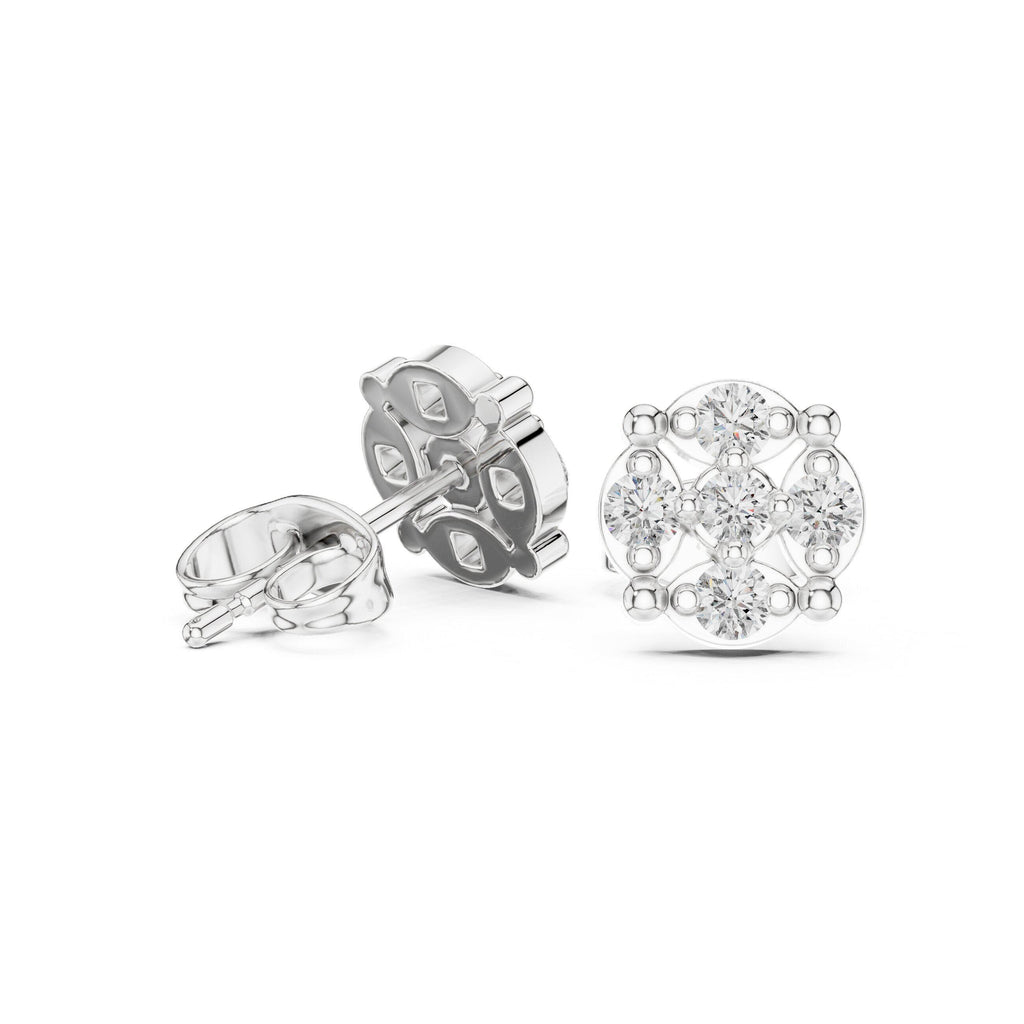 Moissanite Round Cluster Disc Stud Earrings – 925 Sterling Silver, 18K Gold Vermeil