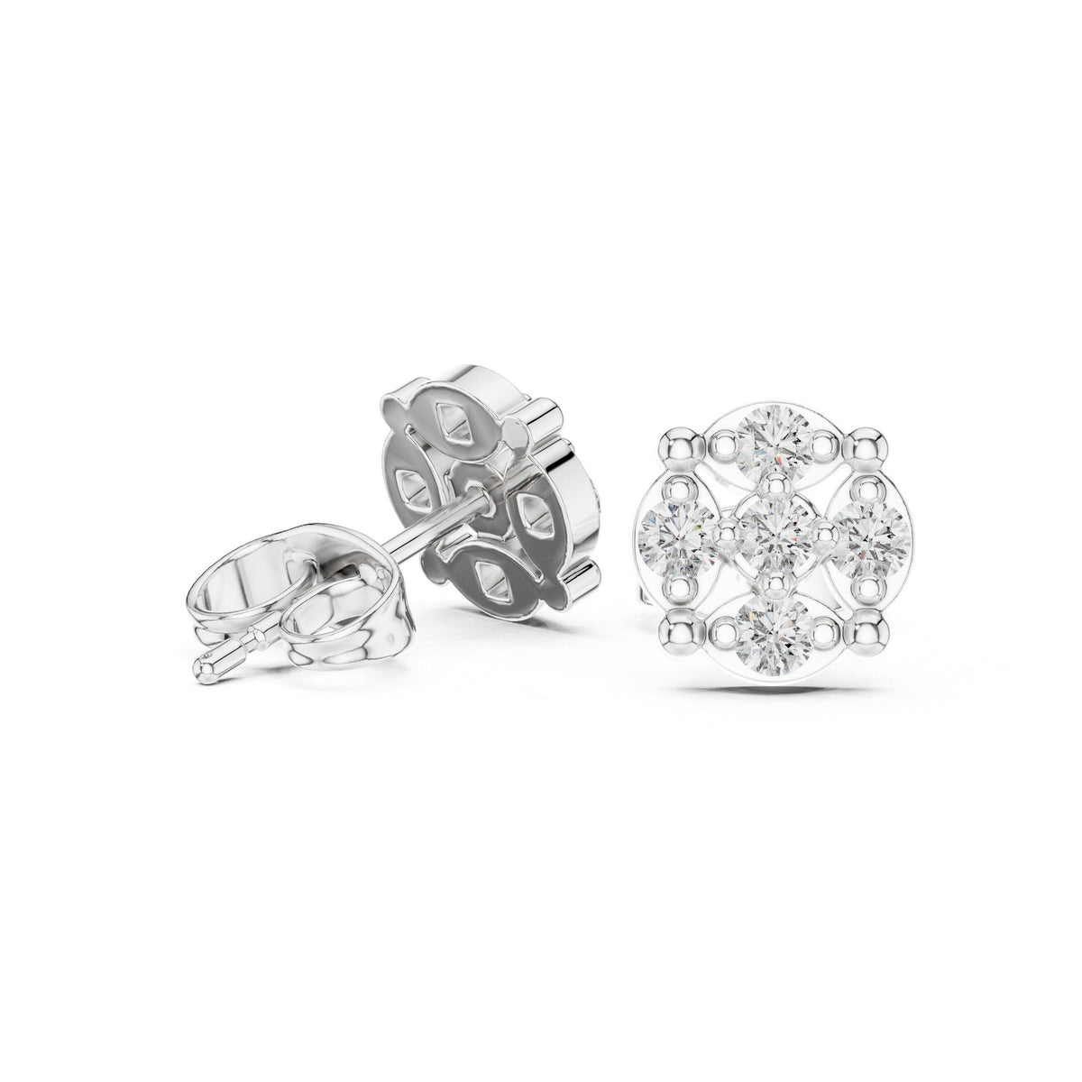 Moissanite Round Cluster Disc Stud Earrings – 925 Sterling Silver, 18K Gold Vermeil