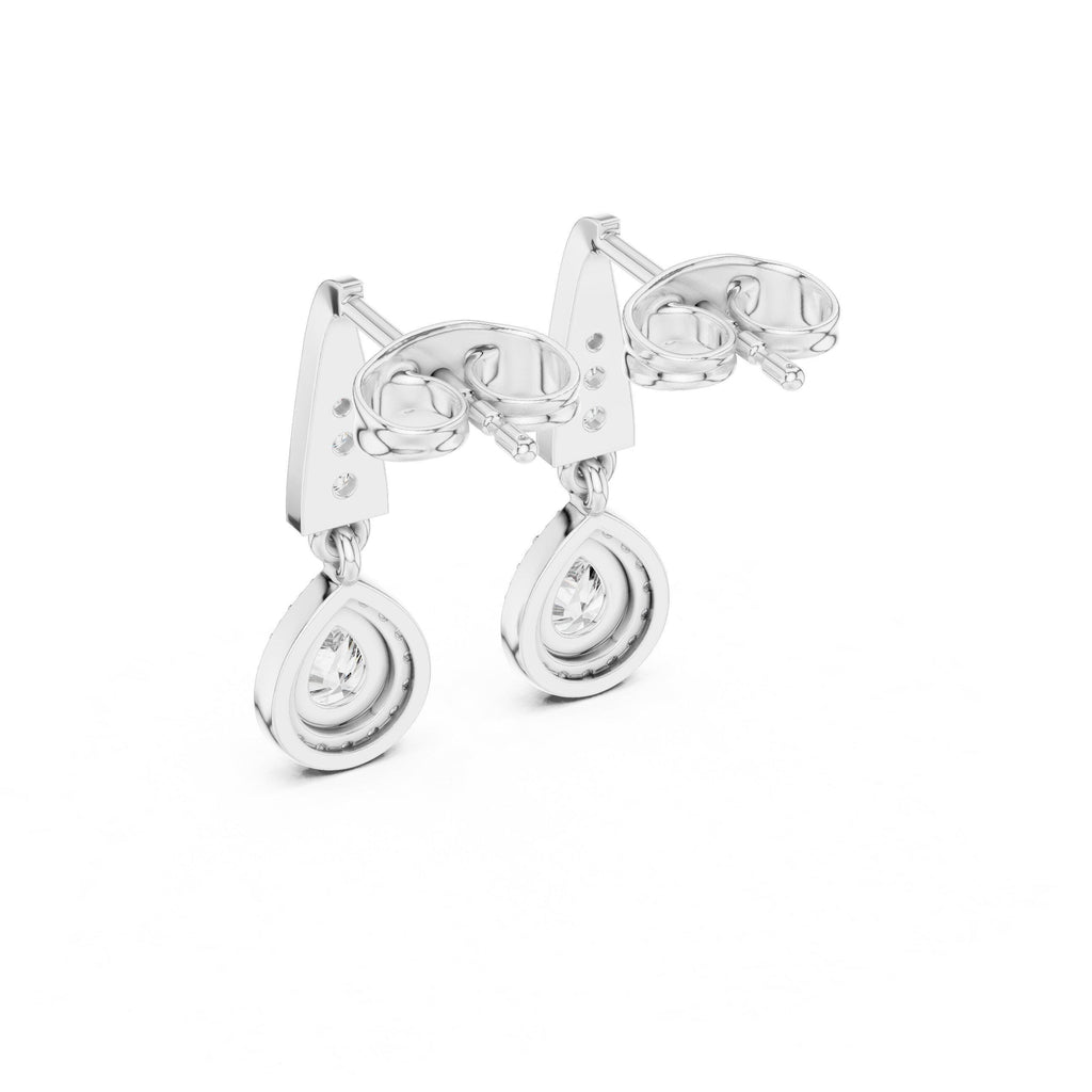 Pear Moissanite Halo Drop Earrings – 925 Sterling Silver, 18K Gold Vermeil