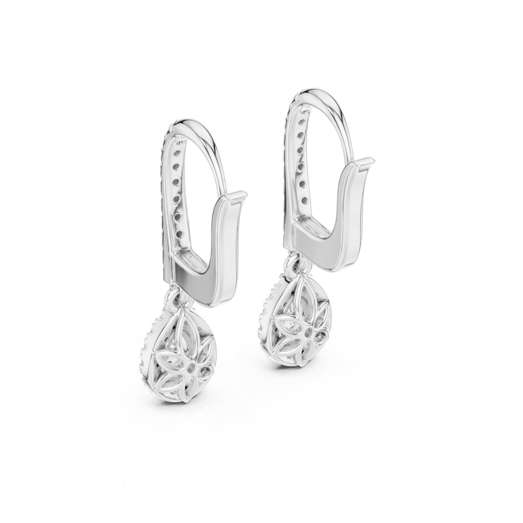 Pear Moissanite Halo Lever Drop Earrings – 925 Sterling Silver, 18K Gold Vermeil