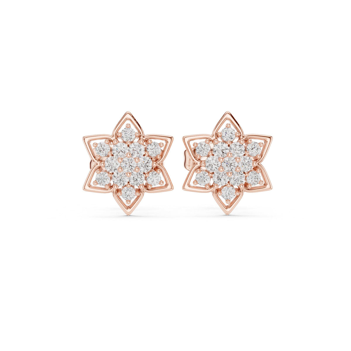 Moissanite Pavé Star Flower Stud Earrings – 925 Sterling Silver, 18K Gold Vermeil
