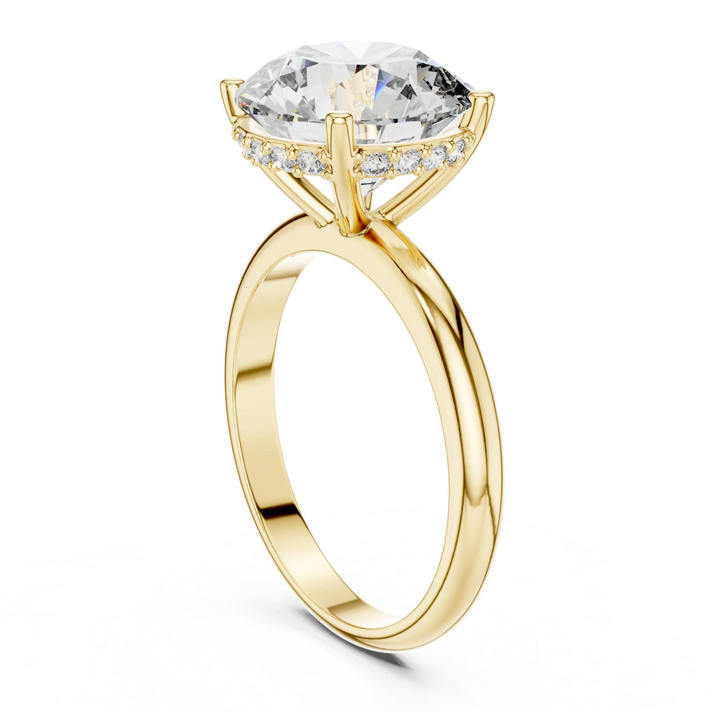 Round Moissanite Solitaire Ring with Slim Band and Hidden Halo – 925 Sterling Silver, 18K Gold Vermeil