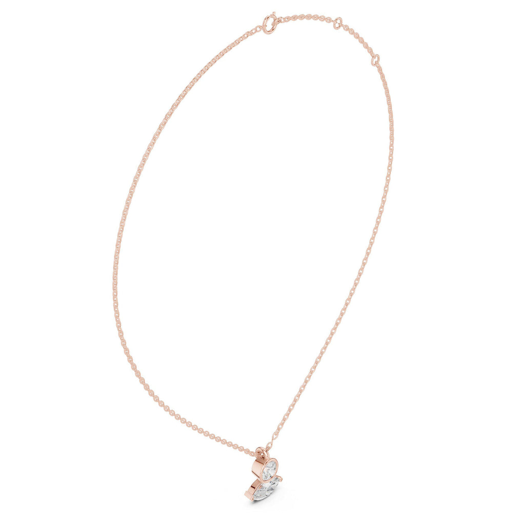 Round & Marquise Moissanite Bezel Drop Necklace – 925 Sterling Silver, 18K Gold Vermeil