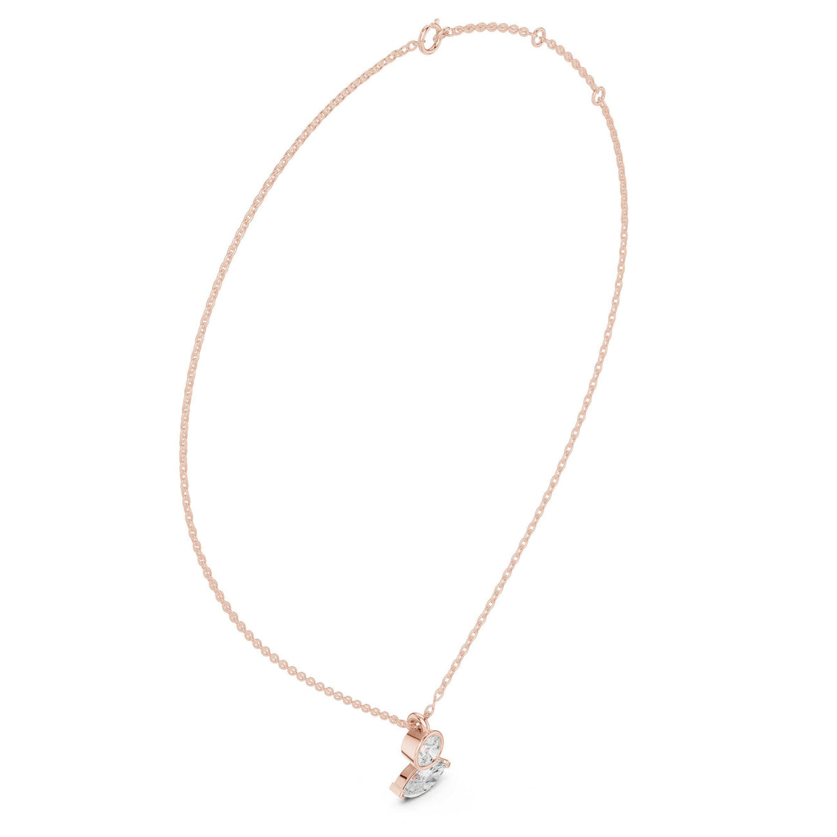 Round & Marquise Moissanite Bezel Drop Necklace – 925 Sterling Silver, 18K Gold Vermeil