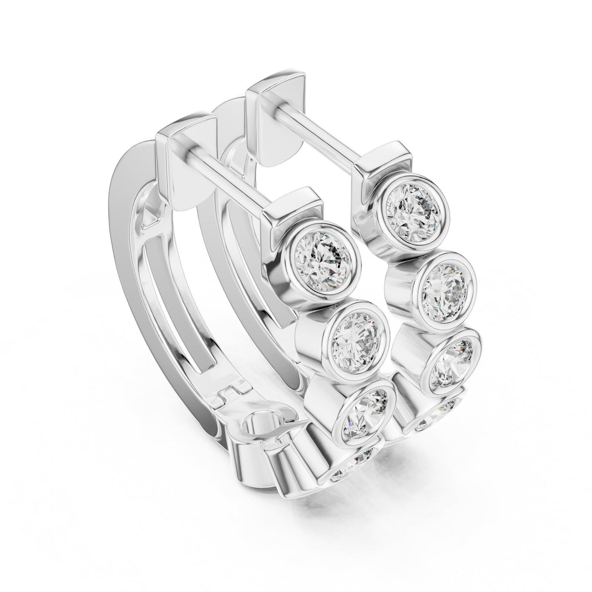 Round Moissanite Bezel Station Hoop Earrings – 925 Sterling Silver, 18K Gold Vermeil