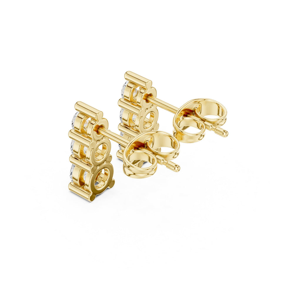 Moissanite Vertical Three-Stone Stud Earrings – 925 Sterling Silver, 18K Gold Vermeil