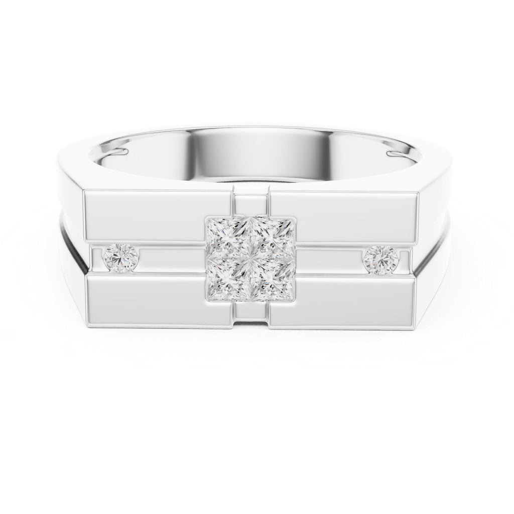 Men's Stepped-Band Moissanite Ring with Square Cluster – 925 Sterling Silver, 18K Gold Vermeil