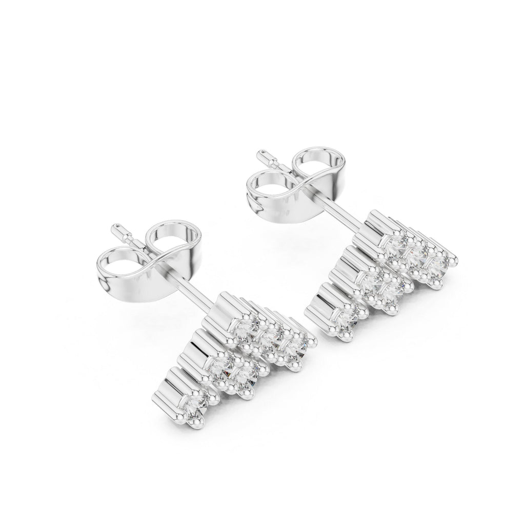 Moissanite Chevron Cluster Stud Earrings – 925 Sterling Silver, 18K Gold Vermeil