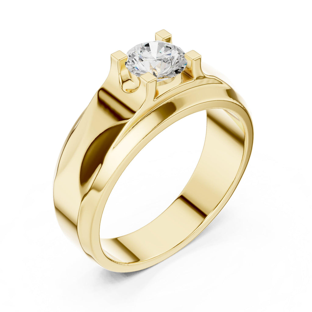 Men's Round Moissanite Ring with Raised Shoulders – 925 Sterling Silver, 18K Gold Vermeil