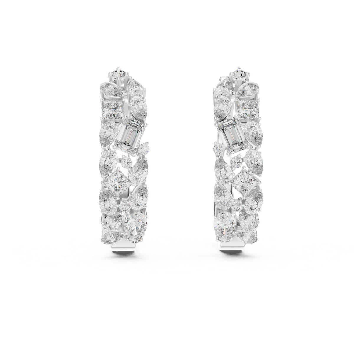 Mixed-Cut Moissanite Cluster Hoop Earrings – 925 Sterling Silver, 18K Gold Vermeil