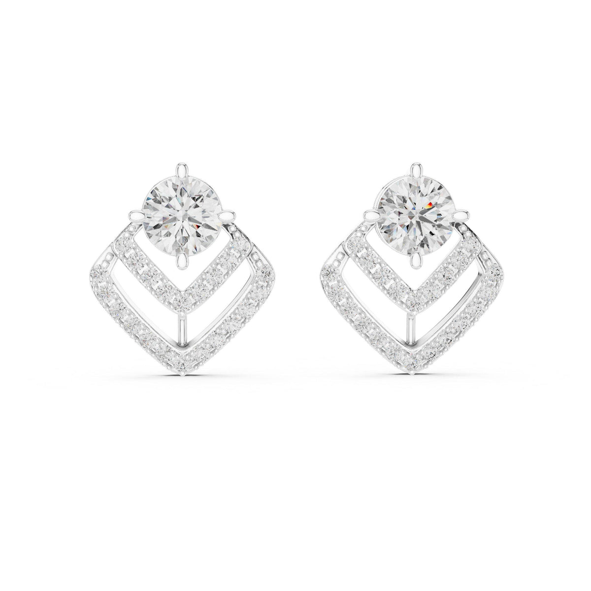 Round Moissanite Chevron Halo Stud Earrings – 925 Sterling Silver, 18K Gold Vermeil