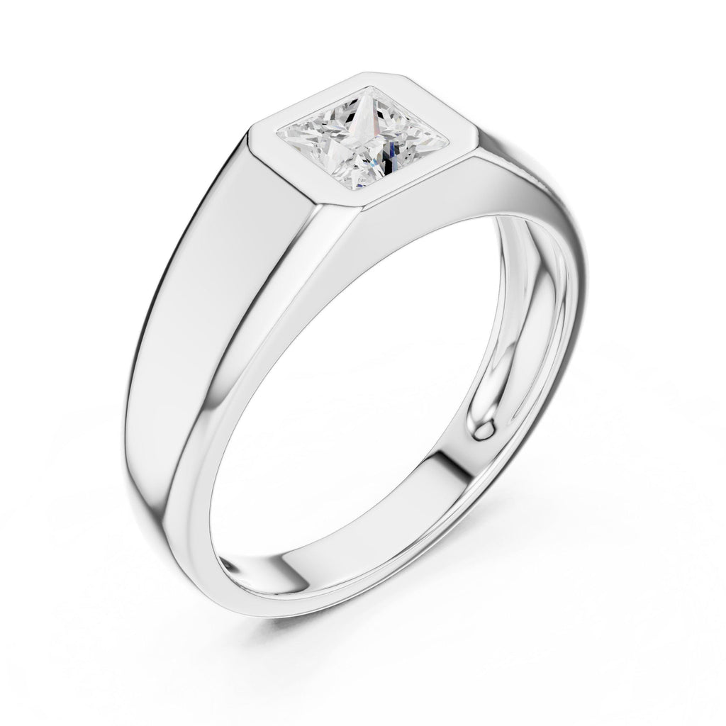 Men's Princess-Cut Moissanite Signet Ring, Flat Top – 925 Sterling Silver, 18K Gold Vermeil
