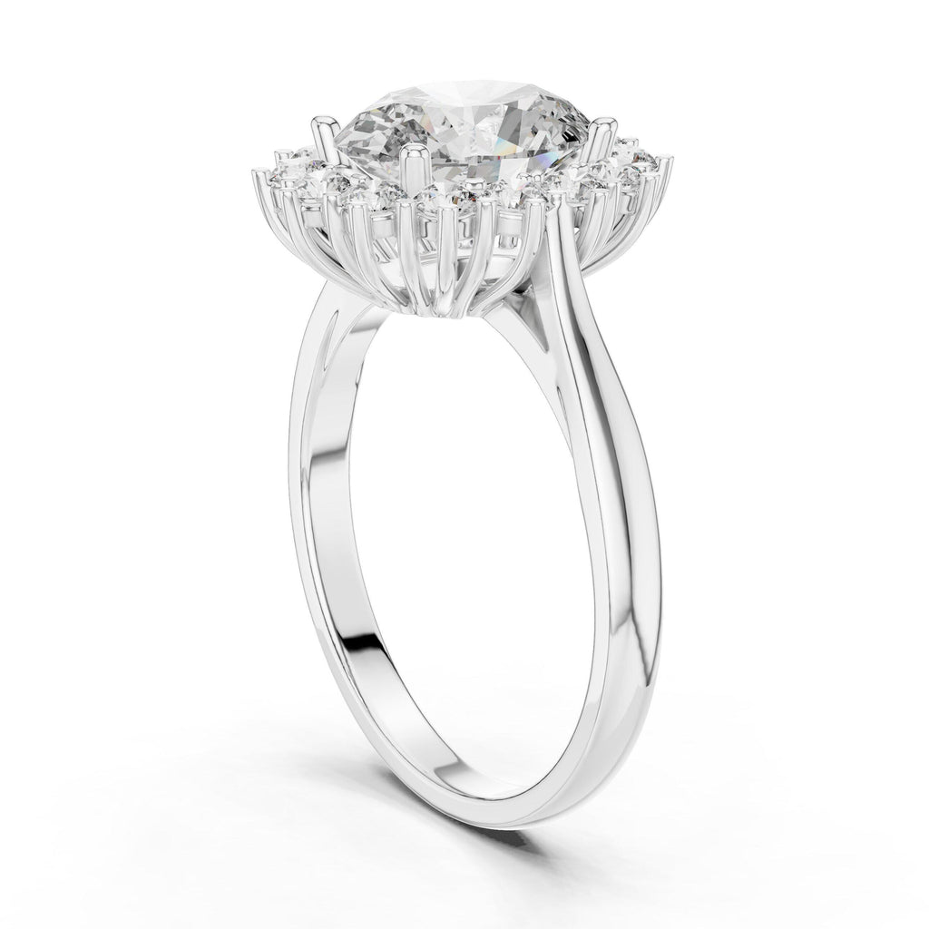 Oval Moissanite Floral Cluster Halo Ring, 7x9mm – 925 Sterling Silver, 18K Gold Vermeil