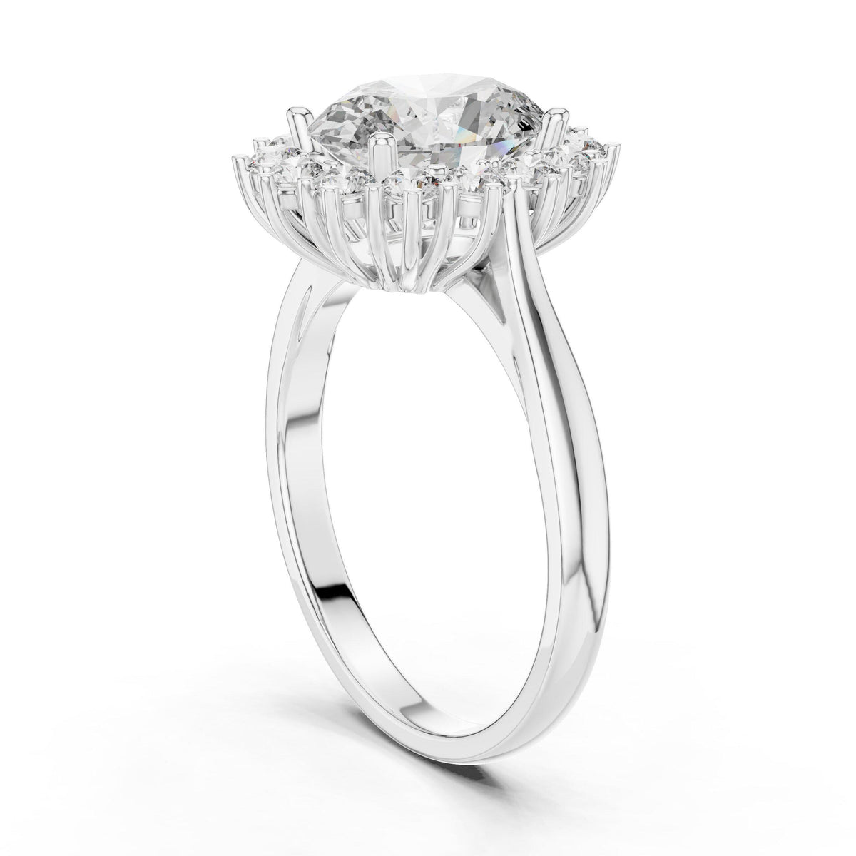 Oval Moissanite Floral Cluster Halo Ring, 7x9mm – 925 Sterling Silver, 18K Gold Vermeil