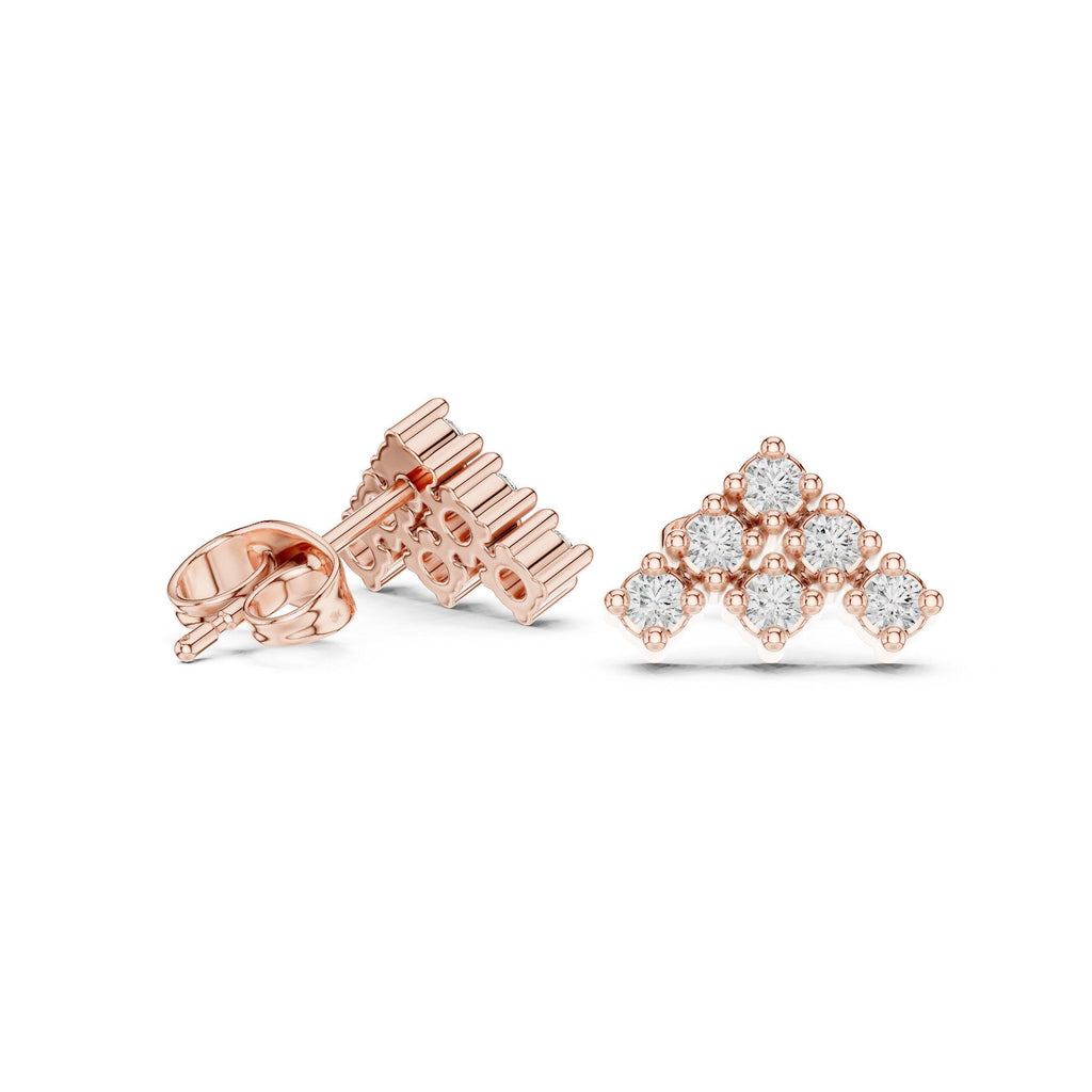 Moissanite Chevron Cluster Stud Earrings – 925 Sterling Silver, 18K Gold Vermeil
