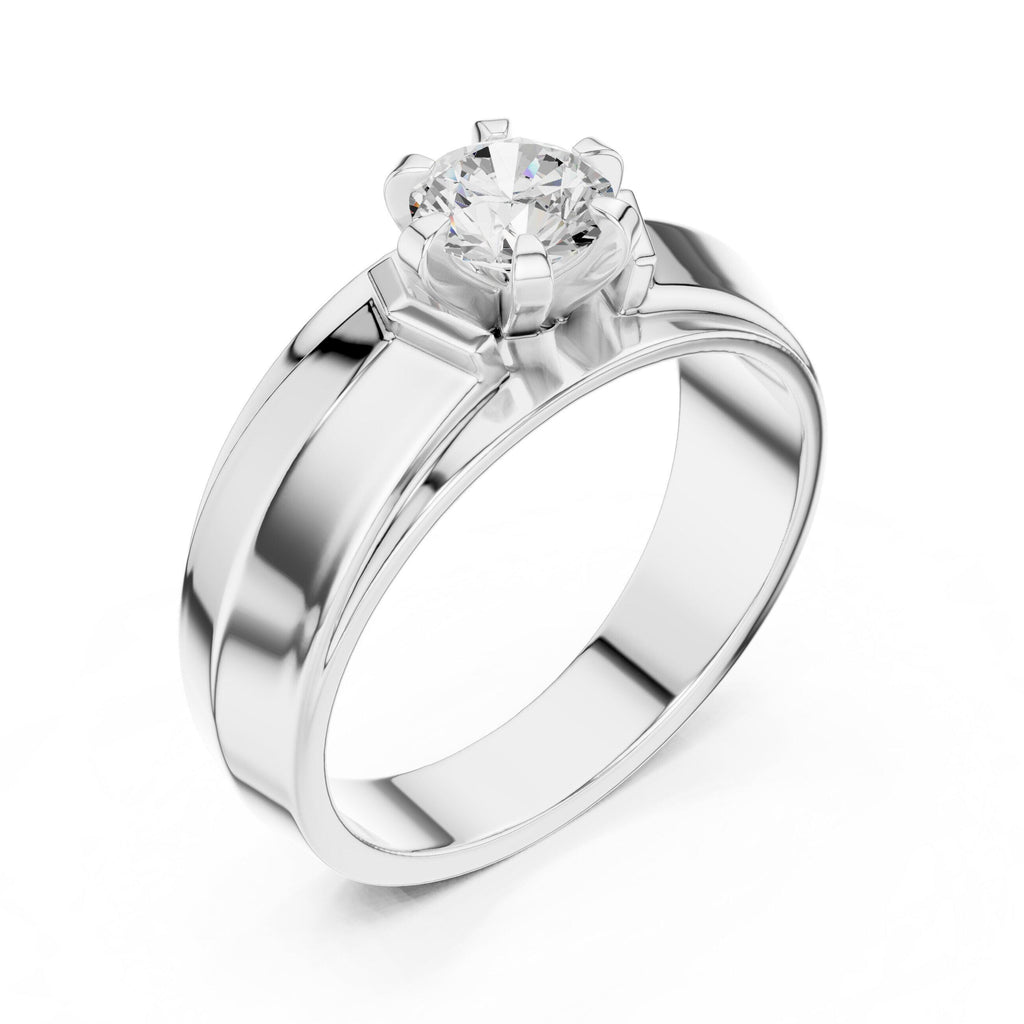 Men's Round Moissanite Ring, Split Angled Band – 925 Sterling Silver, 18K Gold Vermeil
