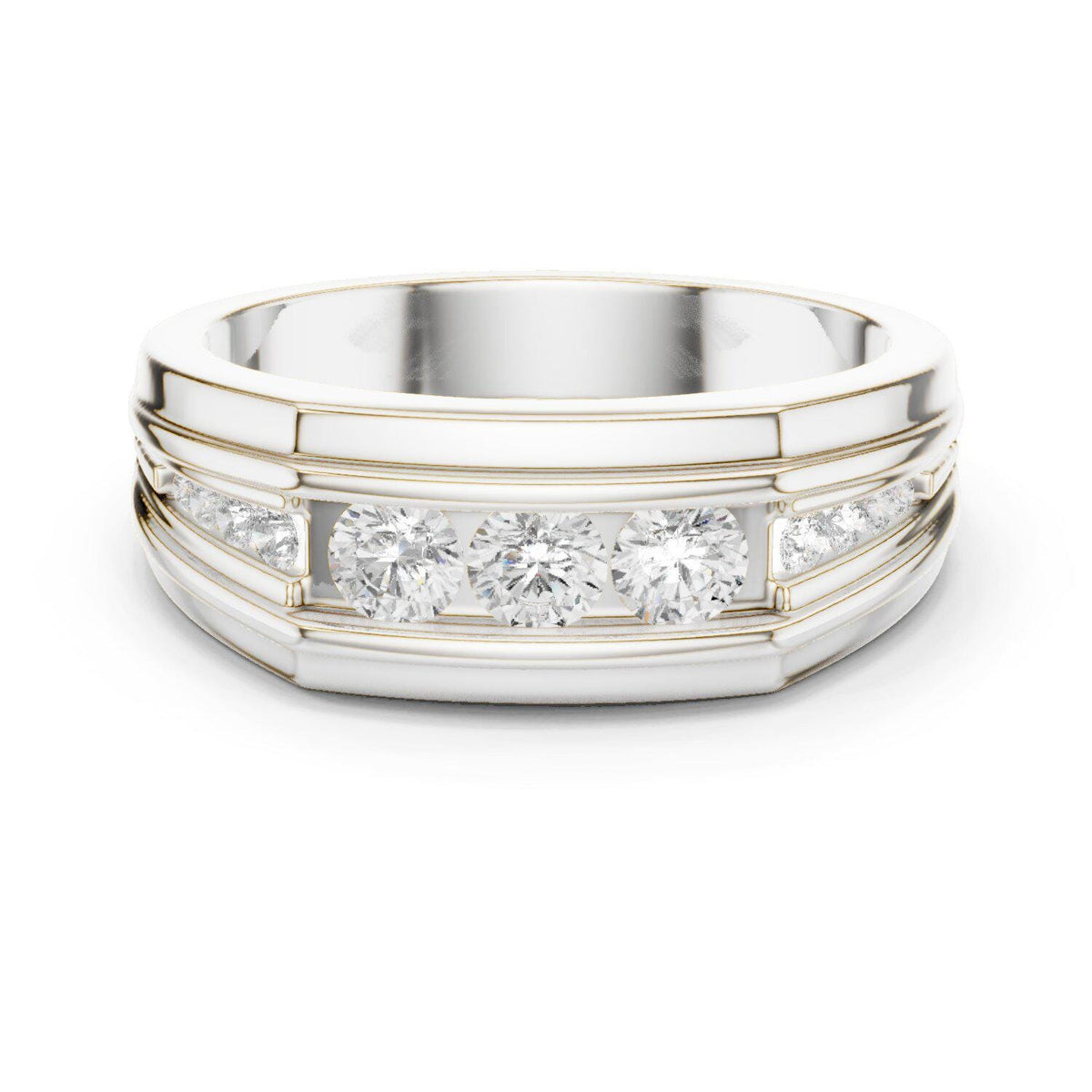 Men's Five-Stone Channel-Set Moissanite Band – 925 Sterling Silver, 18K Gold Vermeil