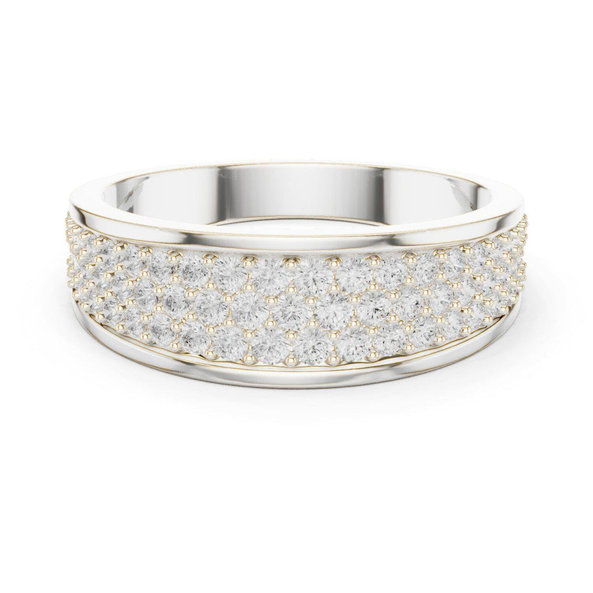 Men's Wide Domed Pavé Moissanite Band – 925 Sterling Silver, 18K Gold Vermeil
