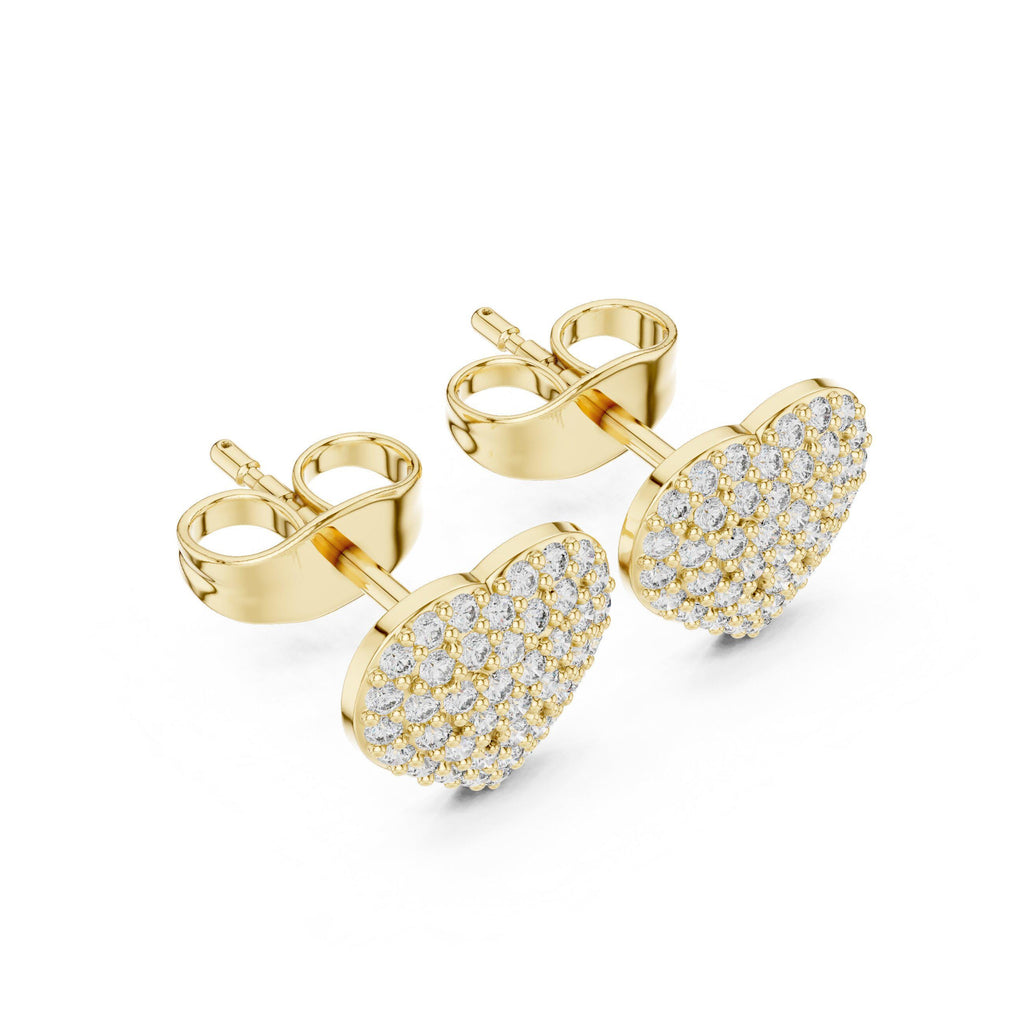 Moissanite Pavé Heart Stud Earrings – 925 Sterling Silver, 18K Gold Vermeil