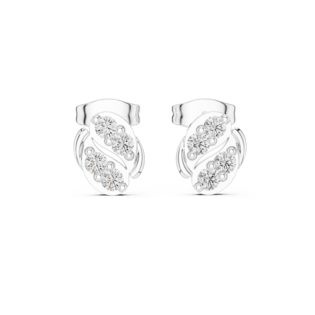 Moissanite Pavé Swirl Oval Stud Earrings – 925 Sterling Silver, 18K Gold Vermeil
