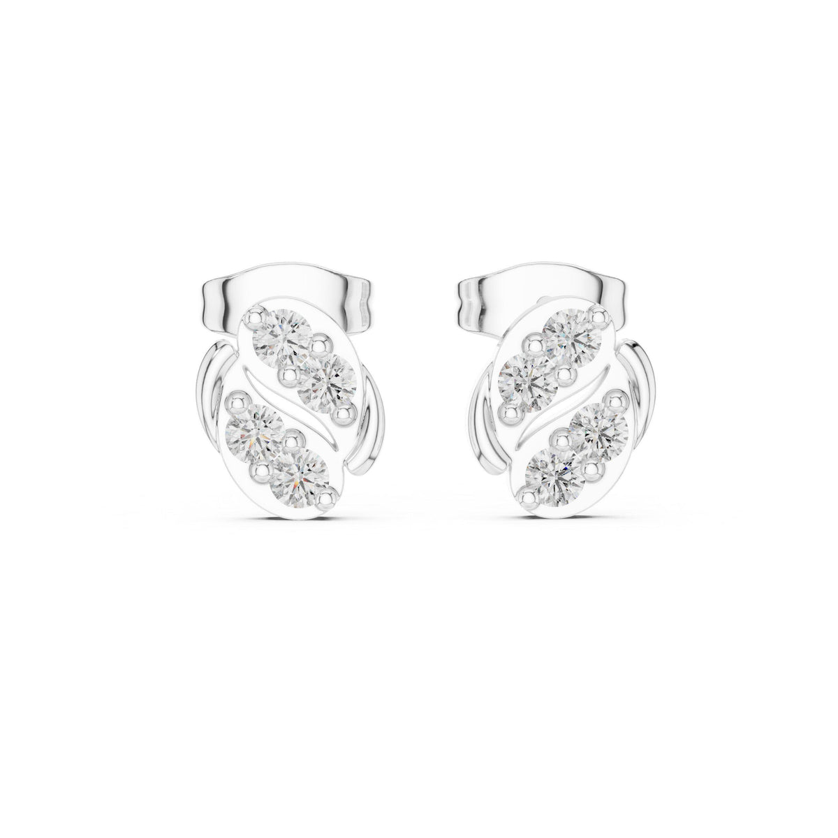 Moissanite Pavé Swirl Oval Stud Earrings – 925 Sterling Silver, 18K Gold Vermeil