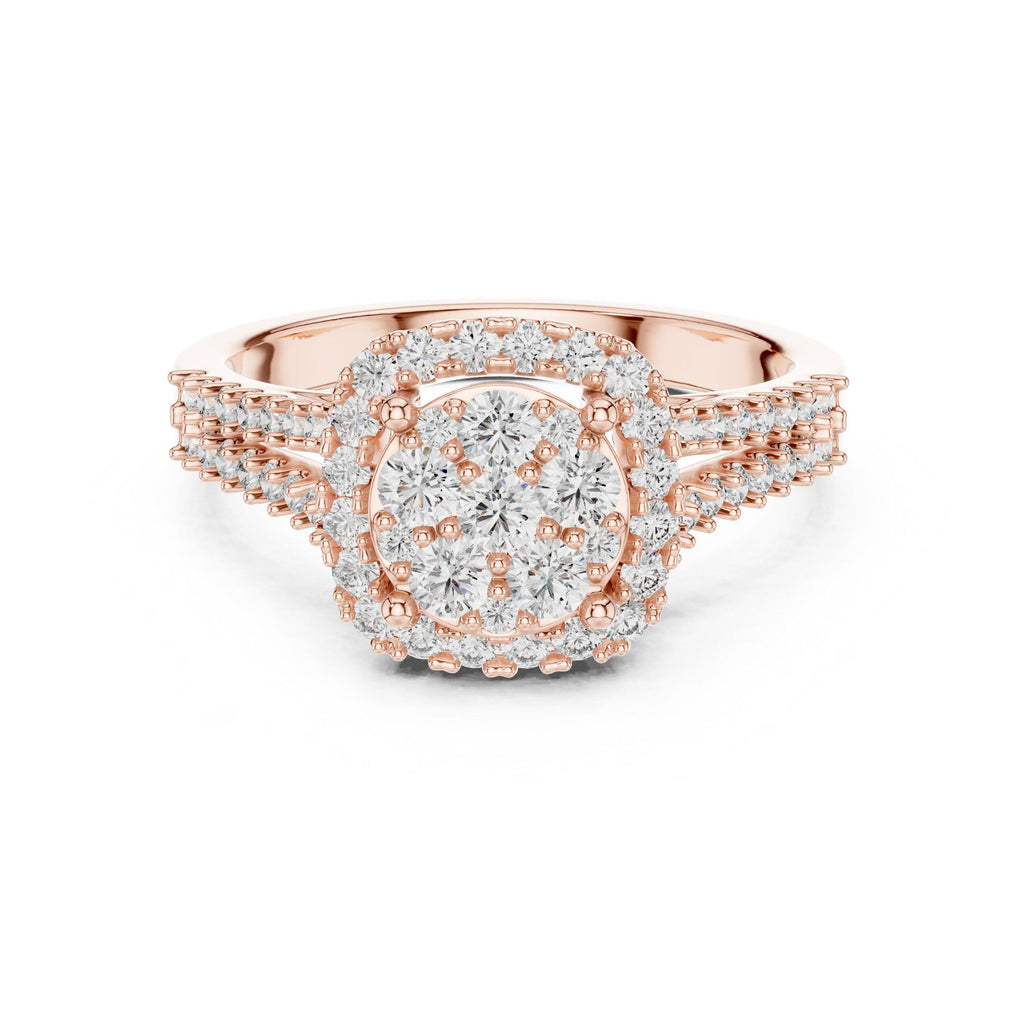 Cushion-Cluster Moissanite Halo Ring with Split Pavé Band – 925 Sterling Silver, 18K Gold Vermeil