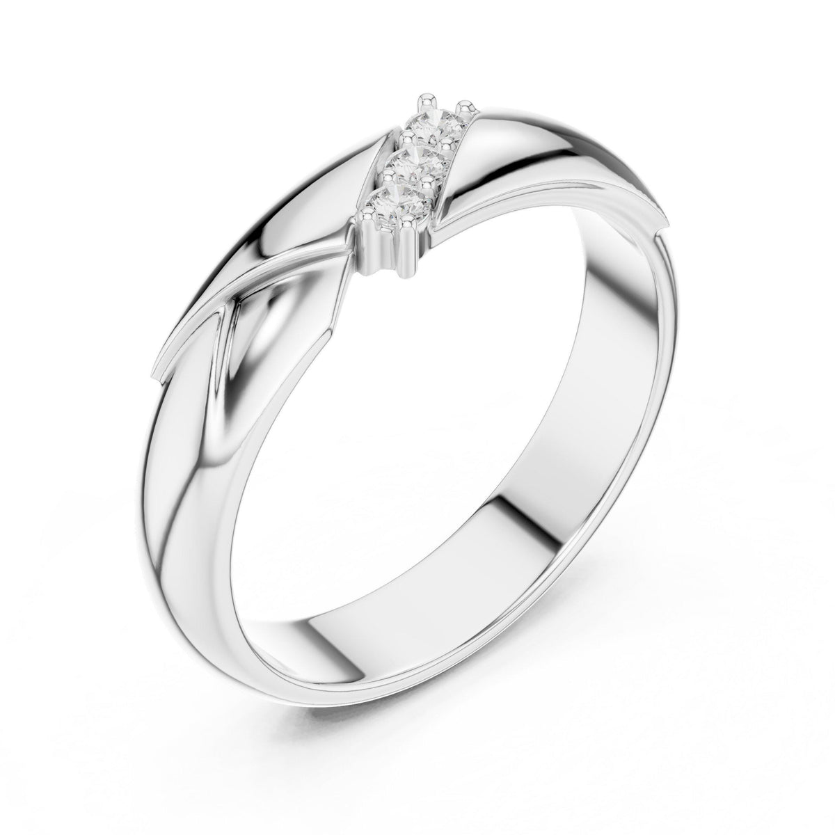 Men's Moissanite Band with Diagonal Pavé Accent – 925 Sterling Silver, 18K Gold Vermeil