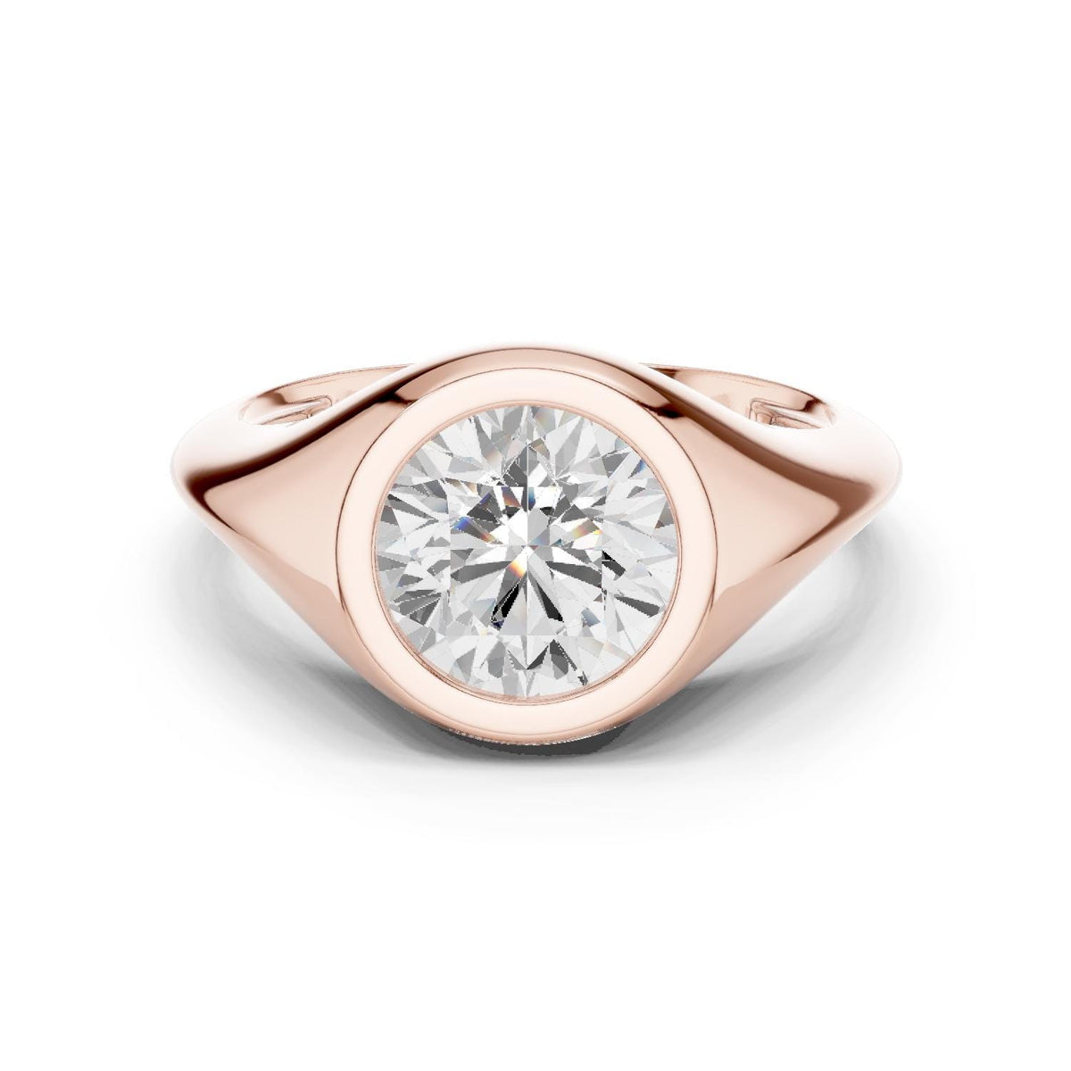 Round Bezel-Set Moissanite Signet Ring – 925 Sterling Silver, 18K Gold Vermeil