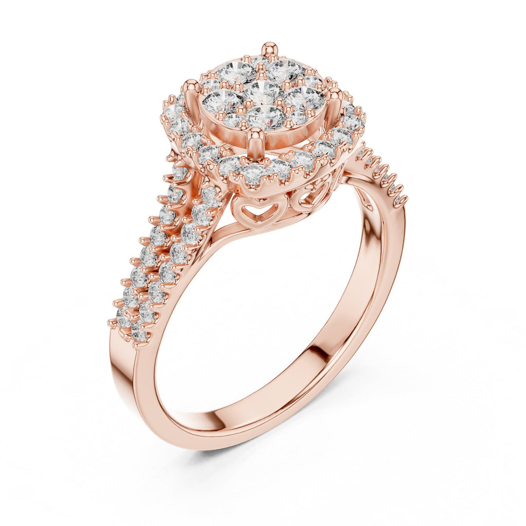 Cushion-Cluster Moissanite Halo Ring with Split Pavé Band – 925 Sterling Silver, 18K Gold Vermeil