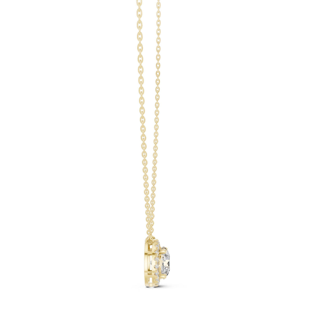 Round Moissanite Halo Necklace – 925 Sterling Silver, 18K Gold Vermeil
