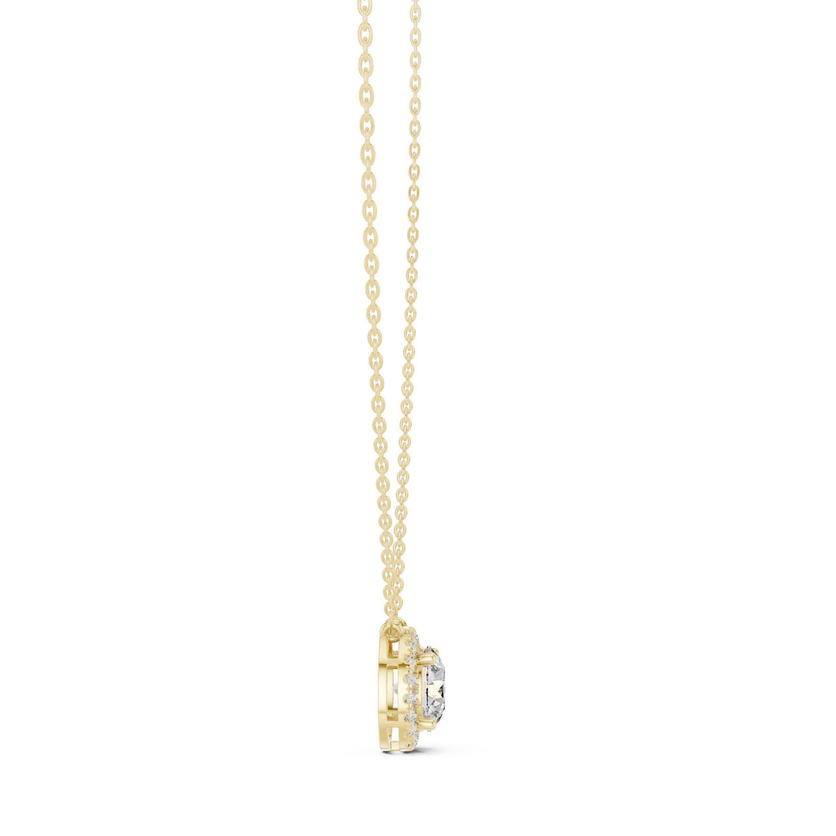 Round Moissanite Halo Necklace – 925 Sterling Silver, 18K Gold Vermeil
