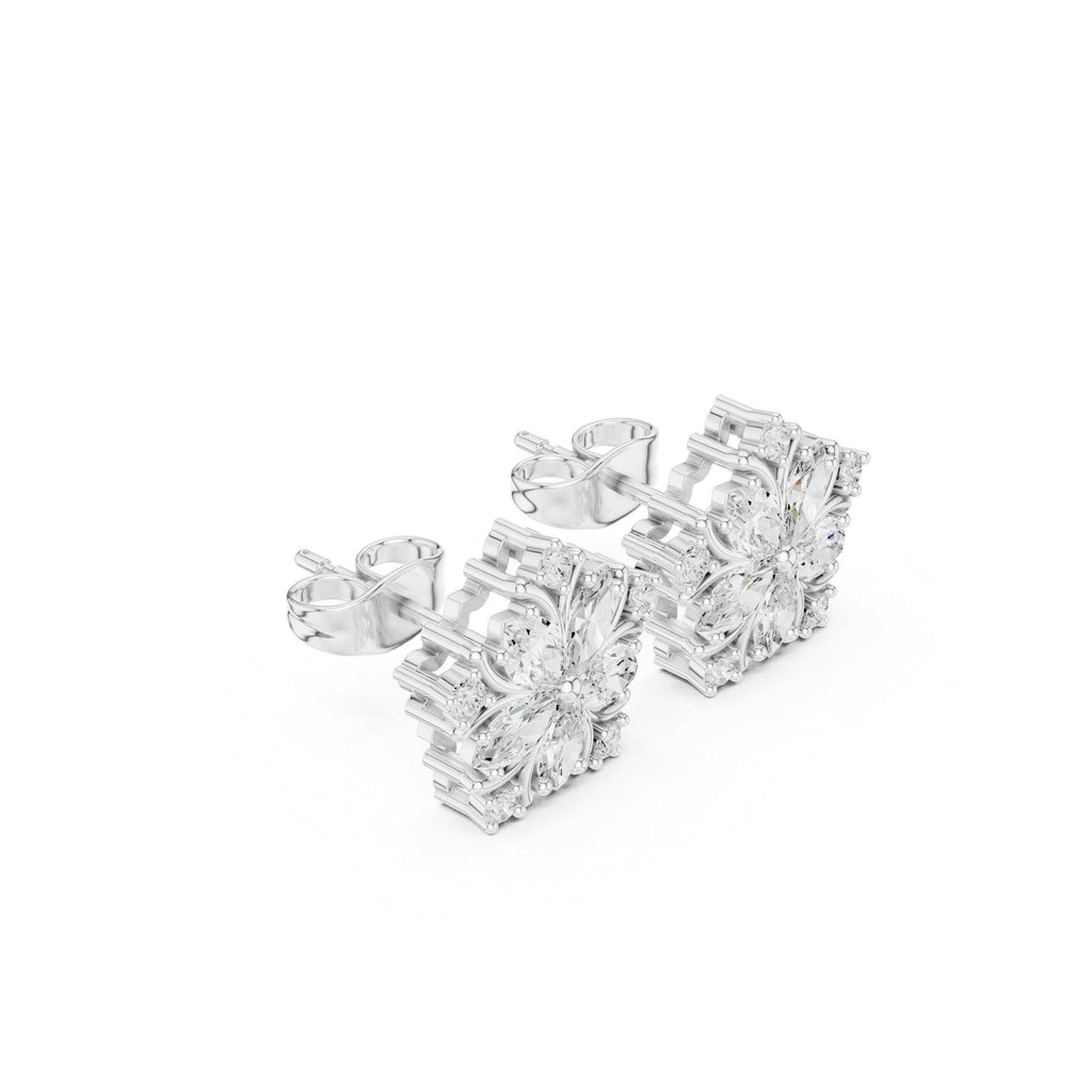 Moissanite Pentagon Flower Stud Earrings – 925 Sterling Silver, 18K Gold Vermeil