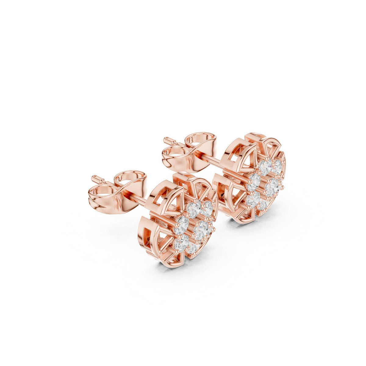 Round Moissanite Medallion Cluster Stud Earrings – 925 Sterling Silver, 18K Gold Vermeil
