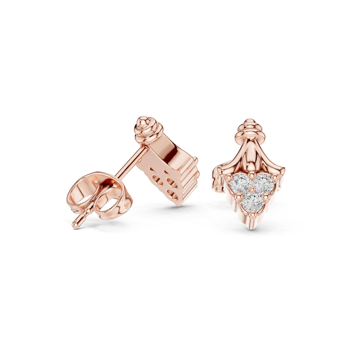 Moissanite Ornate Drop Stud Earrings – 925 Sterling Silver, 18K Gold Vermeil