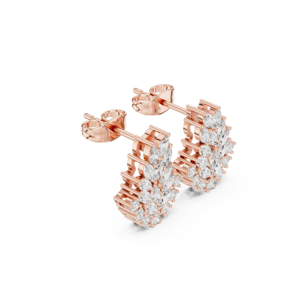 Marquise Moissanite Leaf Cluster Stud Earrings – 925 Sterling Silver, 18K Gold Vermeil