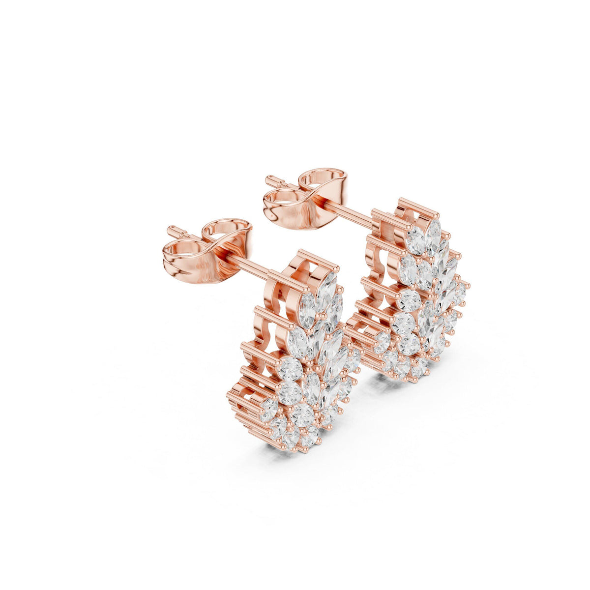 Marquise Moissanite Leaf Cluster Stud Earrings – 925 Sterling Silver, 18K Gold Vermeil