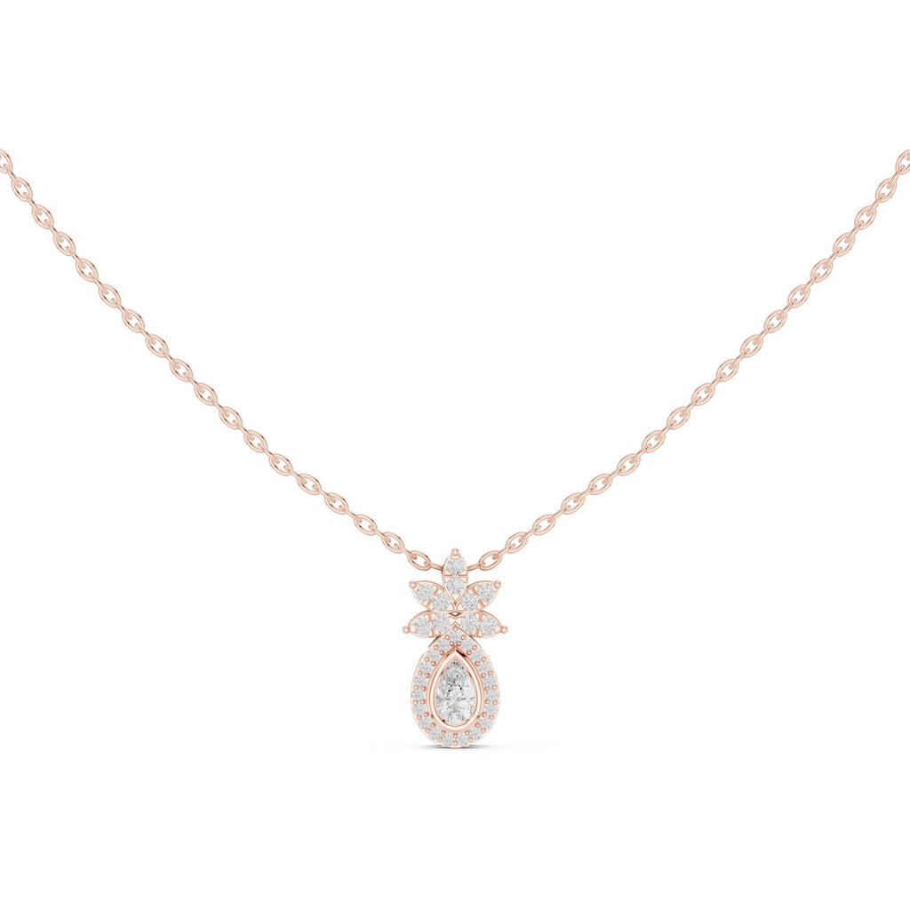 Pear Moissanite Halo Pendant with Marquise Crown – 925 Sterling Silver, 18K Gold Vermeil
