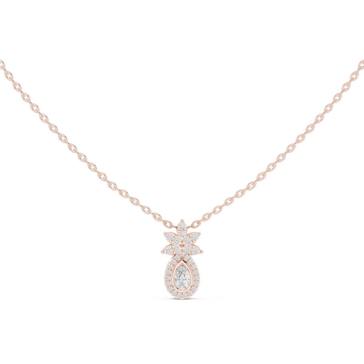 Pear Moissanite Halo Pendant with Marquise Crown – 925 Sterling Silver, 18K Gold Vermeil